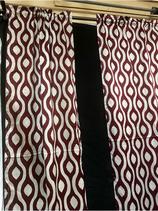 Other - 7 Sets of Maroon and Beige Geometric Curtain Panels